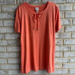 Chico's Weekends Short Sleeve Tie Neck Stretch Tee Shirt Women's Size 3 (XL)